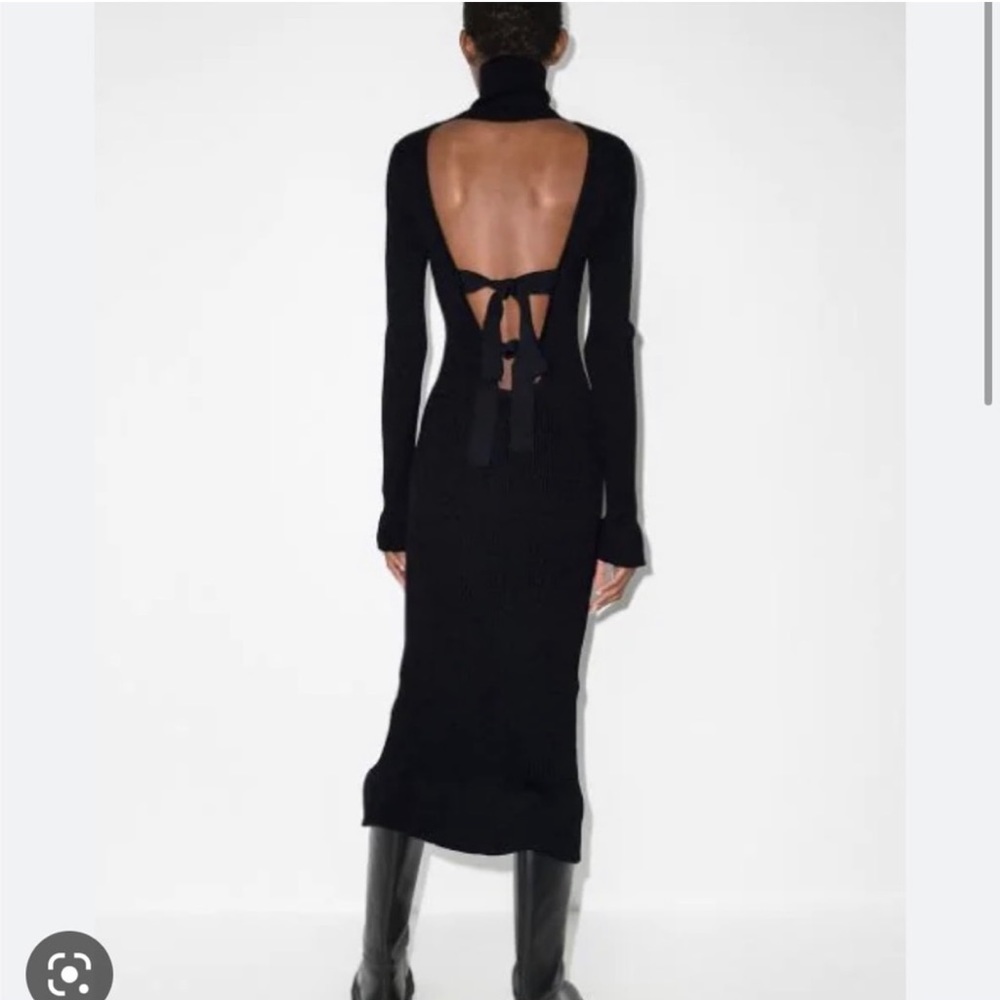 Ganni Open-Back Ruffled Rib-Knit Midi Dress dark navy sz medium NWT - Picture 1 of 16